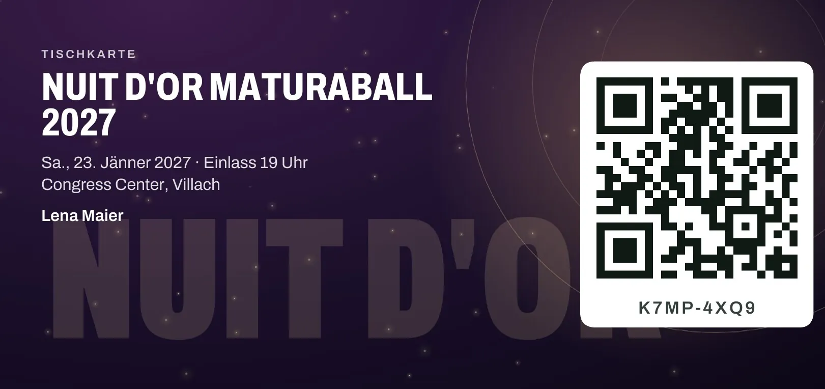 Beispiel: Tischkarte im eigenen Design mit QR-Code